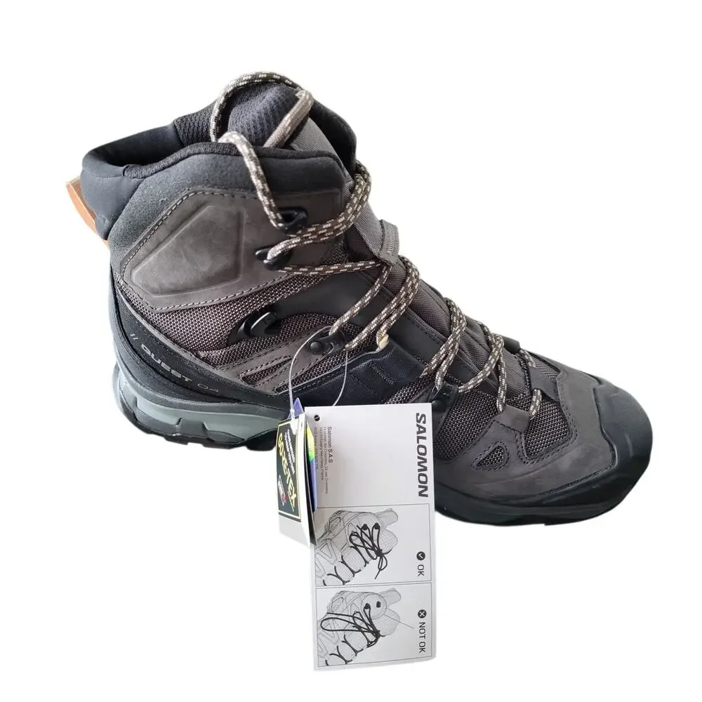 Salomon Quest 4 GTX Women's Hiking Boots, Magnet/Black/Sun Kiss, US 10.5